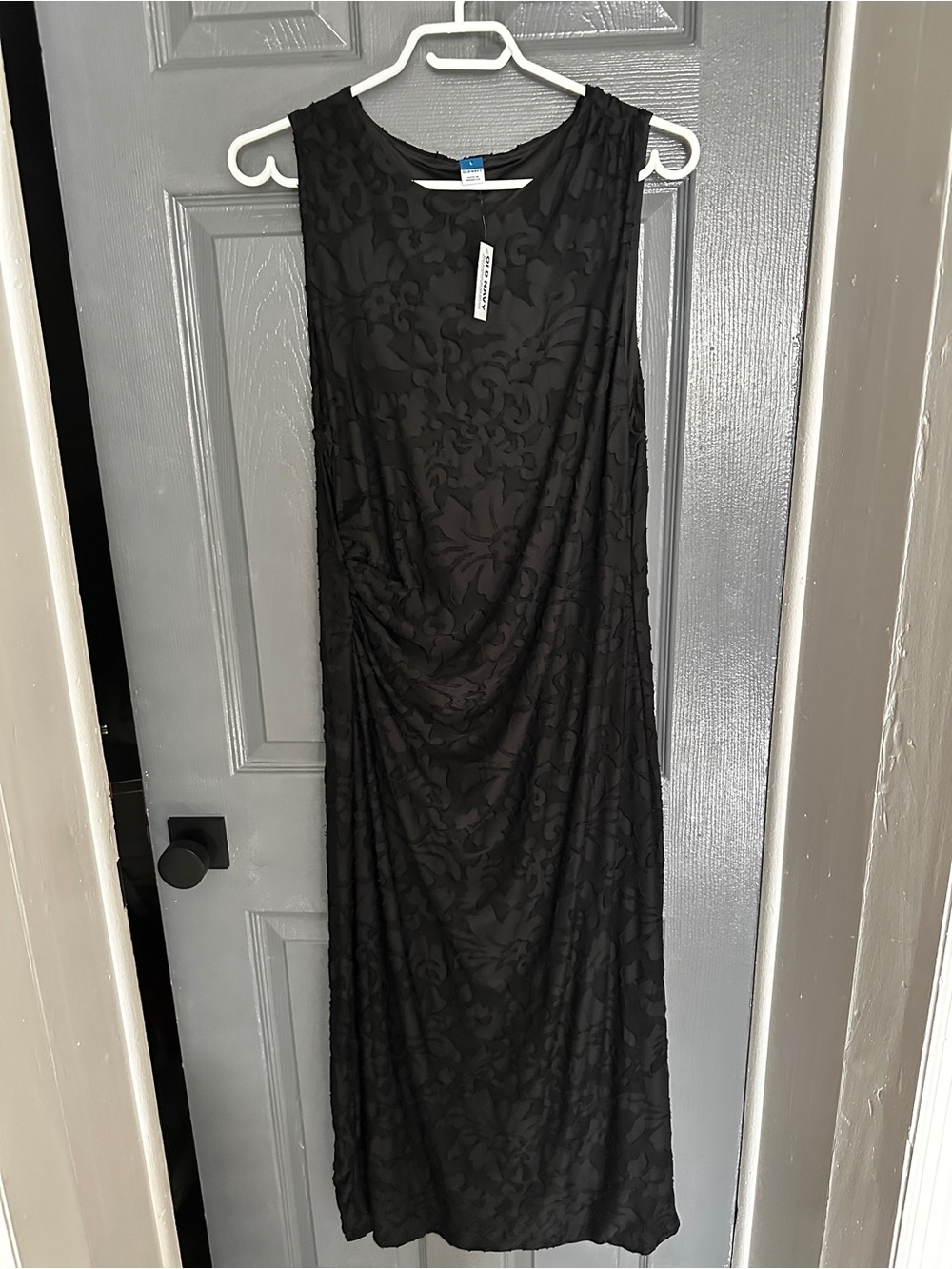 Old Navy Black Sleeveless Draped Floral Jacquard Dress
